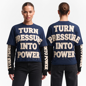Women's Vintage Loose Double Layer Long Sleeve T-Shirt 100% Cotton Distressed Embroidery - Product Image 2