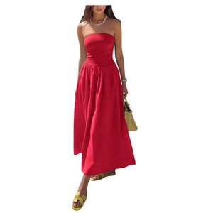 Women's Summer Tube <b>Top</b> Maxi Dress Sexy A-Line Flowy <b>Wedding</b> Guest Long Dresses with Pockets - Product Image 1