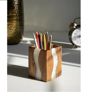 Hot Selling Resin Wood Bone Inlay Square Pen Holder for Office School or Home Use for Calendar Storage Lockers - Product Image 6