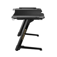 Table de jeu GMD04-2 avec éclairage RGB, en forme de Z, bureau d'ordinateur moderne avec support pour casque, support pour boisson, tapis de souris pour configuration de joueur à domicile