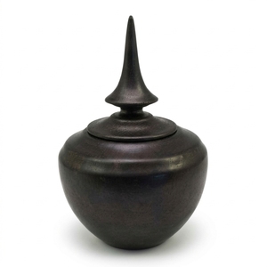 Urne funéraire écologique en marbre noir de jais, style américain, pour cendres d'adultes, avec couvercle conique, en pierre massif, artisanale, pot commémoratif - Product Image 1