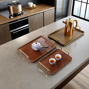 Plateau de service rectangulaire en bois avec poignées en laiton, finition laquée, pour usage résidentiel - Product Image 5