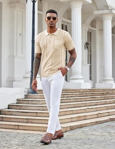 Polo à manches courtes pour homme, couleur unie, en coton tricoté, décontracté, grande taille - Product Image 5