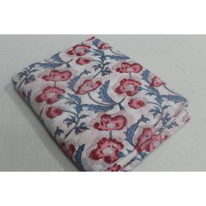 White-Colour <b>Red</b> Flower Print Hand Block Printed Cotton Fabric Wholesale Lightweight Cotton Fabric Indian Floral Dress Making - Product Image 3