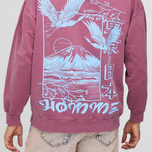 Sweat à capuche oversize de haute qualité pour homme, motif oiseau volcan, effet délavé, en coton mélangé, style streetwear avec poches - Product Image 4