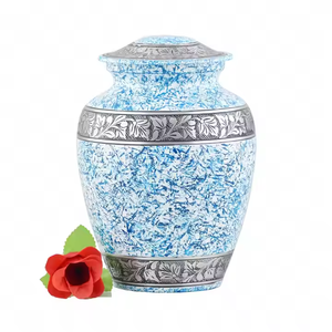 Elegante Urna Funeraria de Metal con Textura de Guijarros Azul Turquesa para Cenizas Humanas con Borde Floral Plateado Hecho a Mano, Recuerdo Conmemorativo - Product Image 1