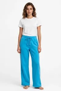 <b>Women</b> Cyan Wide Leg Sweatpants High Waist Drawstring <b>Lounge</b> <b>Pants</b> Relaxed Fit Soft Casual Trousers Custom Colors Sizes Logo OEM - Product Image 4