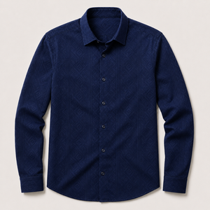 Chemise habillée jacquard pour homme, à manches longues, coupe ajustée, col rabattu, motif géométrique, bouton unique, collection Printemps ODM - Product Image 2