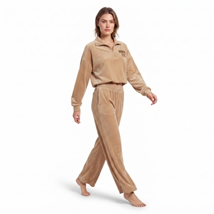 Ensemble deux pièces en velours pour femme : haut court zippé et pantalon de jogging ample à jambes larges, coupe décontractée, toutes saisons, couleur unie - Product Image 6