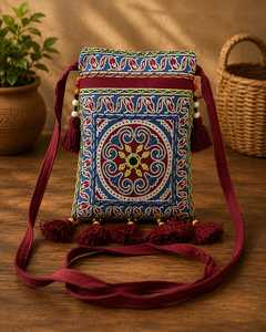 Kalamkari work mobile sling <b>Bag</b> with heavy work. - Product Image 1
