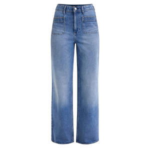 Pantalon en jean ample et droit pour femme, taille mi-haute, décontracté, respirant, écologique, délavage sablé, coupe oversize, long – Vente en gros - Product Image 4