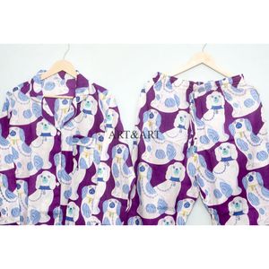 Conjunto de pijama para mujer con estampado de perro, elegante y bonito, hecho a mano, 100% algodón, cintura elástica, floral, manga larga, largo completo - Product Image 6