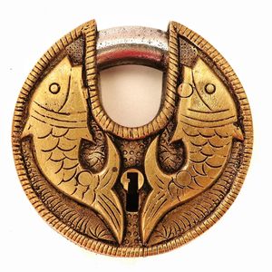 Antique Brass Fish Design <b>Padlock</b> with Vintage Keys Handcrafted Decorative Lock for Door, Cabinet & Home Decor - Product Image 1
