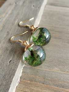 Resin Ball Drop <b>Earrings</b> with Natural Pearl Green Moss Inclusion Fashion Style Women's Party Jewelry - Product Image 5
