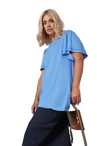 Camiseta Holgada de Manga Corta con Cuello Redondo y Mangas Abullonadas Azul Claro para Mujer, Top Informal de Punto para Primavera/Verano - Product Image 4