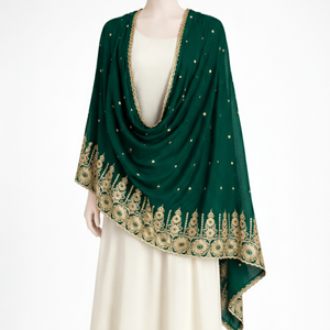 Châle de luxe pour femme musulmane en mousseline brodée florale, léger, respirant, écharpe d'été avec détails en strass, long, grand et doux - Product Image 6