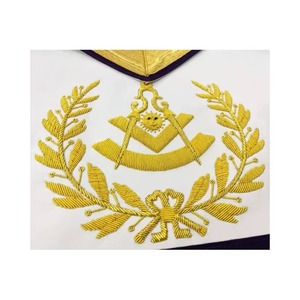 Delantal de Mago de la Francmasonería Azul con Emblema de Corona Bordado a Mano en Oro y Púrpura y Cinturón Extensible Ajustable MAP-0082 - Product Image 5