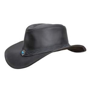 Sombrero Vaquero de Cuero Genuino Negro, Estilo Western, con Banda Trenzada e Incrustaciones de Turquesa, Fabricante Profesional - Product Image 1