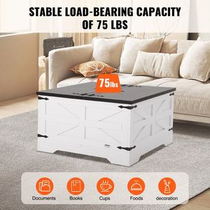 31.5\" Farmhouse-Style Wooden <b>Rustic</b> Cocktail <b>Table</b> Hinged Square <b>Coffee</b> <b>Table</b> with Large Storage Compartment for Living Room - Product Image 5