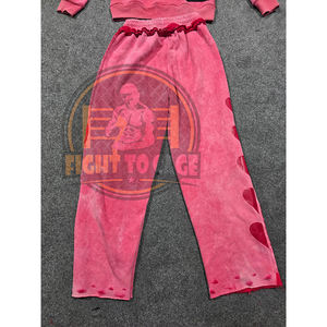 Conjunto de chándal estilo flare para parejas, personalizado para el Día de San Valentín, lavado ácido, color rojo, para hombre, 100% algodón, sudadera con capucha y pantalones flare. - Product Image 5