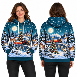 Women's Christmas Fleece Windproof Hoodie Knitted Winter Sweatshirt with Pockets Full Sleeve Hooded Design - Product Image 1