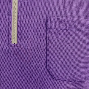 Polo à manches courtes pour homme, couleur violette, avec poche, design tricoté uni, coupe classique - Product Image 5