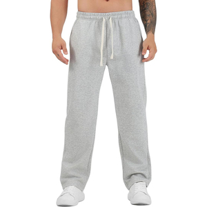 Heather Light Grey Wide Leg Men Sweatpants Elastic <b>Drawstring</b> Waist Straight Baggy Casual <b>Trouser</b> - Product Image 1