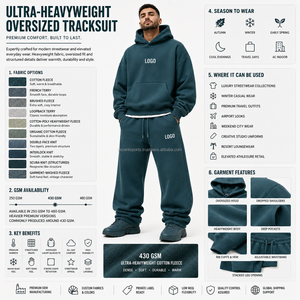 Ensemble deux pièces à épaules tombantes avec logo imprimé personnalisé, en tissu polaire brossé, col côtelé, poche kangourou, OEM, mode streetwear - Product Image 4