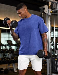 Camiseta de algodón lavado oversize para hombre, manga corta, cuello redondo, color liso, estilo casual, tejido de punto, antiencogimiento - Product Image 5