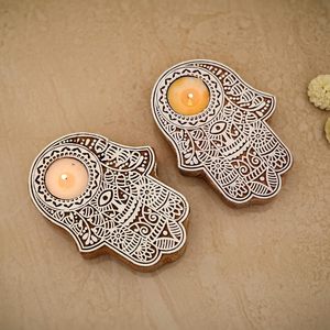 Handmade Wooden Hand Design <b>Tea</b> Light Candle Holder Decorative Rustic Candle <b>Stand</b> for Home Decor, Table Centerpiece & Gift Us - Product Image 4