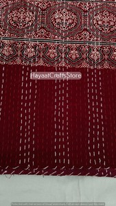 Couverture Kantha indienne faite à la main, écologique, lavable, style vintage, couvre-lit, plaid, 100% coton, taille Queen/Twin, Rajasthan - Product Image 6