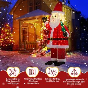 6FT Pre-Lit Santa Christmas Yard Decorations <b>Pull</b> up 180 LED Warm White <b>Lights</b> Waving Hand Lighted Wicker Stake Ropes - Product Image 3