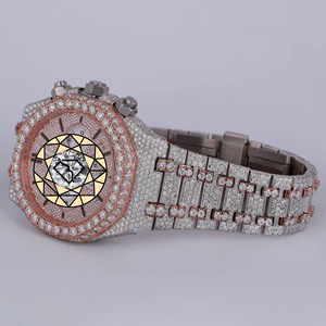 Montre de luxe en or rose et argent avec diamants Moissanite, entièrement pavée, montre à quartz personnalisée, montre-bracelet Hip Hop, cadeau - Product Image 1