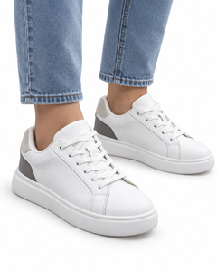 Zapatillas Deportivas Blancas con Plataforma para Mujer, con Cordones, Punta Redonda, de PU, Cómodas, Ligeras, que Aumentan la Altura, Casuales, Sólidas, para Todas las Temporadas - Product Image 1
