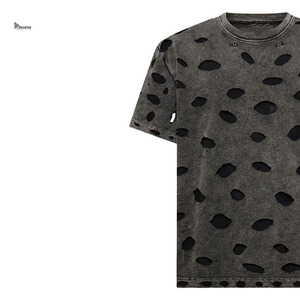 เสื้อยืดสตรีทแวร์สไตล์วินเทจ ย้อมสีเอซิด ขาดๆ แบบโอเวอร์ไซส์ ผ้าฝ้าย ยูนิเซ็กส์ แฟชั่นลำลอง ขายส่ง - Product Image 3