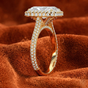 Custom 14K 18K Yellow Gold Emerald Shape Diamond <b>Ring</b> 3 Stone Lab Grown Diamond Half <b>Moon</b> Engagement <b>Ring</b> - Product Image 3