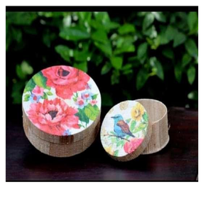 Floral Printed Round Keepsake Cases Decorative <b>Lid</b> Containers Artistic Gift Presentation <b>Boxes</b> Elegant <b>Small</b> Storage Set - Product Image 2