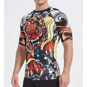 Wolf <b>Design</b> <b>Compression</b> Rash Guard Men Short Sleeve Gym T <b>Shirt</b> Quick Dry Fitness Wear <b>Custom</b> Logo Wholesale - Product Image 2