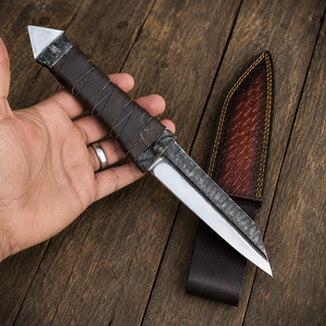 Couteau Viking Seax forgé à la main, lame en acier à haute teneur en carbone avec manche gainé de cuir, étui en cuir véritable, Bushcraft - Product Image 5