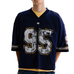 Camiseta Deportiva de Fútbol Americano de Malla Oversize para Hombre, Azul, con Hombros Caídos, Estilo Vintage, con Número, Venta al por Mayor, Personalizada, OEM, Marca Privada - Product Image 5