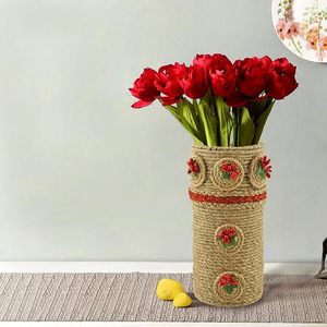 Jute Red <b>Small</b> Flower <b>Vase</b> Decorative Handmade Durable Eco-Friendly Tabletop <b>Vase</b> for Living Room Bedroom Office Modern Home - Product Image 3