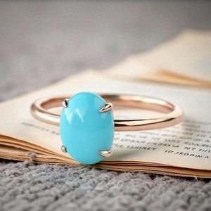 Natural <b>Turquoise</b> Oval Engagement <b>Ring</b> 925 Sterling Silver 14K Gold Plated December Birthstone Boho Promise Wedding <b>Ring</b> - Product Image 3