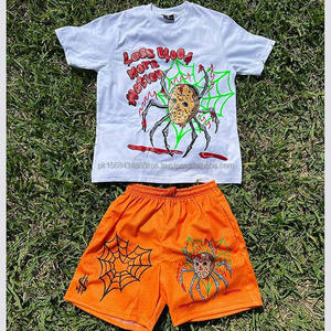 Nuevos conjuntos cortos informales de verano para hombre, camiseta Vintage de algodón 100% con pantalones cortos de malla transpirable, estilo callejero estampado - Product Image 2