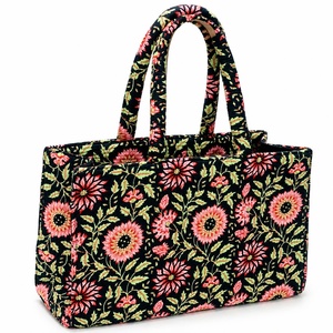 Floral Pattern Cotton <b>Tote</b> <b>Bag</b> <b>with</b> <b>Zipper</b> Closure <b>Large</b> Capacity Bohemian Fashion Style All Seasons Shopping <b>Bag</b> - Product Image 1