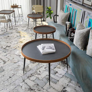 Mesa de Centro Moderna de Lujo Ligero, de Madera Maciza y Hierro, Redonda de 2 Niveles, para Sala de Estar, Combinación de Almacenamiento, Muebles para el Hogar y Villa - Product Image 3