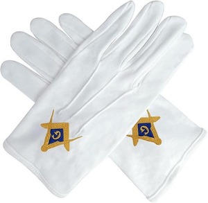 Guantes masónicos bordados con cuadrado y compás en azul marino, 100% algodón, talla única para la mayoría - Product Image 6