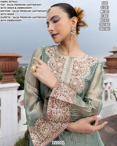 Salwar Kameez Verde Menta con Bordado, Corte Holgado, Largo hasta el Tobillo, Tradicional para Mujer, India, Pakistán 110701 - Product Image 2