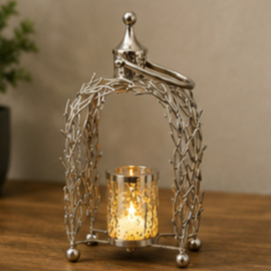 <b>Silver</b> Branch <b>Lantern</b> Candle Holder with Handle Square Home Decoration - Product Image 2