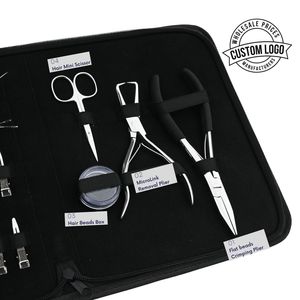 Complete Hair Extension <b>Tool</b> <b>Kit</b> Flat Crimping MicroLink Removal Plier Hook Loop <b>Tool</b> Scissor Clips Parting Finger Curved Needle - Product Image 3