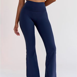 <b>Women's</b> High Waisted <b>Flared</b> Leg Yoga <b>Leggings</b> Full Length Solid Color Seamless Stretch Fitness Tights - Product Image 5
